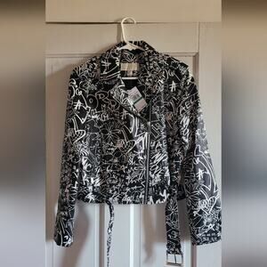 Michael Kors Graffiti Leather Moto Jacket, Large: Stylish & Trendy Urban Wear